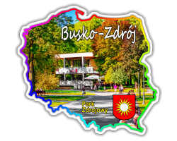 Magnes elastyczny BUSKO-ZDRÓJ wielobarwny kontur Polski - Park Zdrojowy